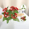 Flores decorativas cinco bifurcadas simulação folhas de natal único buquê de frutas vermelhas decoração de arranjo de flores