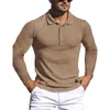 Men's T Shirts Men Long Sleeve Sports Polo Fashionable Knitted Stretch Breathable Lapel Fitness T-Shirt Mens Stripe European American Size