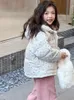 Пуховое пальто, модная зимняя одежда для маленьких девочек, плотная теплая хлопковая куртка с цветочным принтом, детская стеганая куртка принцессы XMP503 231027