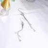 Boucles d'oreilles pendantes en Zircon brillant pour femmes, élégantes, couleur blanc-or, en laiton, longs pampilles, accessoires de bijoux à la mode
