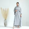 Ethnic Clothing Autumn Abaya Set For Women Crinkle Fabric Islamic Inner Dress Wrap Skirt Kimono Outfit Muslim Dubai Turkey Long Dresses