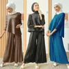 Ethnic Clothing Muslim Sets Malay Indonesian Asymmetrical Pleated Casual Islamic For Women Fashion Abaya Femme Set Musulmani
