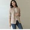 Frauen Anzüge Blazer Mantel Frühling Und Herbst 2023 Temperament Koreanische Elegante Casual Top Zweireiher Lose Solide