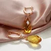 Lyxig blanka pendellörhängen 585 rosguld färg naturligt gult vatten droppe zirkon inlag bröllop party mode smycken örhängen förvarade örhängen rosguldörhängen