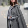 Женский мех из искусственного меха, зимняя шерсть, длинная накидка, женский плащ с капюшоном на одной пуговице, пальто с капюшоном, средневековые костюмы, пончо, длинные ветрозащитные теплые куртки-кардиганы 231027