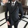Herrdräkter Fashion Black Suit For Mens Gentleman Business Blazer Double Breasted Wedding Groom Tuxedo 2 Piece Jacket Pants Terno Masculino