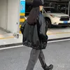 Giacca da donna in pelle sintetica coreana in pelle nera da donna Giacca invernale da motociclista con cerniera lunga da donna Streetwear Harajuku Y2K Cappotto da donna allentato 231027