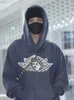 Мужские толстовки с капюшоном Новинка 2023 года Saint Michael Hoodie Wash Purple Angel Высококачественный принт с длинным рукавом Уличная мода Свободные мужчины Женщины 1 1 Проблемный топ J231028