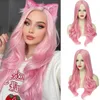 Cédant des perruques synthétiques cheveux bouclés de longueur moyenne pour femmes avec de grandes vagues mécanisme de maille rose plusieurs couleurs disponibles perruque