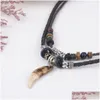 Pendanthalsband 1pc Mens Böhmen Tandläder med pärlor Vävad julklappsmyckesuttalande halsband Drop Delivery Pendants DHGZJ