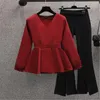 Calças femininas de duas peças verão elegante conjunto vermelho chiffon casaco preto perna larga de duas peças confortável terno esportivo feminino agasalho