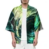 Roupas étnicas Tridimensional Vortex Traje 3D Impressão Kimono Camisa Homens Sete Pontos Manga Tops Diariamente Casual Cool Cardigan Jaquetas