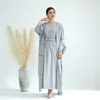 Etnische kleding herfst abaya set voor vrouwen crinkle stof islamitische binnenjurk wikkelrok kimono outfit moslim dubai Turkije lange jurken