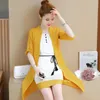 Work Dresses Women Chiffon Dress Set Female Summer Two Piece Fashion Cardigan Jacket Coat And Elegant Casual Suits Femme G261