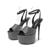 Robe chaussures 2023 talon ultra-haut 16cm sandales de mode pour femmes strass bout ouvert talons hauts banquet de mariage tube en acier danse