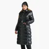 Dames Donsparka's SANTELON Winter Lange jassen voor dames Casual Zwart Dikke Warme Pufferjas Met Verstelbare Taille Modieus Capuchon Bovenkleding 231027
