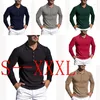 T-shirt da uomo Polo sportiva a maniche lunghe da uomo T-shirt fitness con risvolto traspirante lavorata a maglia alla moda T-shirt da uomo a righe taglia europea americana