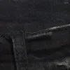 Erkekler Kot Splash Mürekkep Jean Hombre Patch Biker Street Giyim Yırtılmış Denim Pant Eski Yıkama Suyu Streç Sıska Sıska Konik Pantolon Siyah