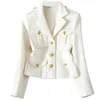 Trajes de mujer Blazers 4XL Moda Blazer blanco Traje Collar Pequeña fragancia Chaqueta Abrigo de tweed grueso de alta calidad Prendas de abrigo cortas de lana negra Mujer 231027