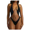 Women's Swimwear Fashion Women Halter Neck Perspective Mesh Sexy Backless Slim Pack Hip One Piece Swimsuit Bathing Suit Bandage Thongs