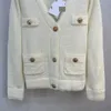 1026 2023, осенний брендовый кардиган с длинным рукавом, белый, черный, с v-образным вырезом, женские свитера E703