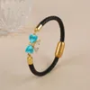 Braccialetti a maglie che vendono cristalli lucenti zirconi cubici braccialetto a forma di arco in pelle intrecciata a mano punk per donna braccialetto di gioielli in acciaio inossidabile