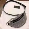 Women Attica Rhinestone Waist Bags Mini Fanny Pack Zip Compartment Designer Lady crystal glass Adjustable Bike Chain Strap Bag181N