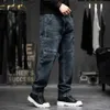 メンズパンツバギージーンズメンプラスサイズ40 44デニムパンツファッションポケットカーゴジーンズパンツストリートウェアルーズズボン男性ビッグサイズボトムJ231028