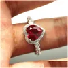 Anneaux de mariage pour femmes Sier couleur bague de fiançailles coeur rouge zircon cubique élégant luxe Bijoux Drop Drop livraison Dhgarden Otiy2