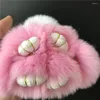 Keychains Magicfur - 10 cm vit w rosa riktig rex charm nyckelring päls pompom Keyring Pendan -tillbehör