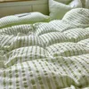 Sängkläder set set garnfärgad randdäcke täcker platt platta kuddar hem sängkläder grå blå mode bedclotehs tvilling/full/kung 3/4 st