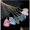 Pendant Necklaces Irregar Natural Stone Necklace Crystal Quartz Drusy Pendants Gold Chains Original Stone-Style Jewelry Drop Delivery Dhu6V