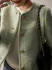 Mélanges de laine pour femmes CJFHJE classique armée vert tout-Match Plaid Tweed vestes femmes Chicly laine élégante dame manteau mode haute rue Blazers femme 231027