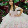 Rosa brilhante vestido de baile quinceanera vestido 2024 3d apliques florais contas princesa tule vestidos de 15 anos festa de aniversário doce 16 vestido