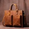 Laptoptassen ZRCX Vintage Man Handtas Aktetas Heren Schouder Crazy Horse Echt Leer Bruin Zakelijk Mode 16 Inch Tas 231027