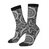 Meias masculinas retro paisley chique preto branco design floral louco estilo unissex harajuku padrão impresso meia tripulação