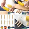 Bbq Tools Accessories 1 Pcs Corn Holders Stainless Steel On The Cob Fruit Forks With Wood Handle For Home Cooking And Prong Factor Dhwop