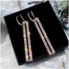 Mode Long Geometric Drop Earrings Luxury Gold Sier Color Rec Rhinestone Earring for Women Party Jewelry Gift Drop Delivery Dhgarden Otazh