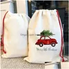 Decorações de Natal DIY Personalizado Sublimação Impressão Fina Linho Sacos de Presente Bolso Dstring Santa Sacks Bag Drop Delivery Home G Dhyfa