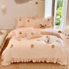 Ensembles de literie coréen Girly coton lavé 4 pièces ensemble tissu apposé brodé housse de couette fille mignonne en gros