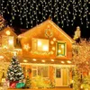 Juldekorationer Juldekoration 8-24m LED-gardin Icicle String Lights Droops 0,6 m Garland för bröllopsår 2024 231027