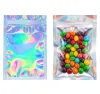 wholesale Sacs refermables anti-odeurs Pochette en aluminium Mylar Sac à fermeture éclair plat Emballage de couleur holographique arc-en-ciel laser pour le stockage des aliments / brillant à lèvres / bijoux