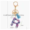 26 Alphabet Anglais Porte-clés Beautif À La Mode Transparent Acrylique Cristal Pompon Pendentif Sac Cadeau De Noël Qwe Drop Livraison Dh8Id