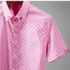 Mäns casual skjortor Minglu Rose Red Man Luxury Polka Dot tryckt kort ärm Herrklänning plus storlek 4xl Slim Fit Male