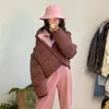 Casacos de Trench das Mulheres YOZOU Marrom Branco Preto Oversize Sólido Inverno Quente Puffer Jaqueta Curto Estofamento Parka Mulheres Zip Up Casaco Outerwear