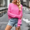 Suéter feminino rosa vermelho o-pescoço solto suéter kintted mulheres pulôveres de crochê primavera outono inverno doce jumper y2k top streetwear