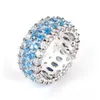 Fina smycken S925 Sterling Silver Wedding Engagement Ring VVS Blue Sapphire Moissanite Eternity Diamond Women's