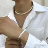 Ensemble collier et Bracelet ras du cou pour hommes et femmes, bijoux tendance, Imitation de perles, accessoires Hip Hop, vente en gros