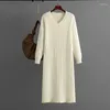 Casual Dresses SINGREINY Autumn Solid Long Sleeves Sweater Dress V Neck Twist Thick Loose Home Wear Knitted