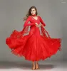 무대 착용 긴 슬리브 볼룸 댄스 드레스 여성 고품질 왈츠 스커트 성인 경쟁 댄스 드레스